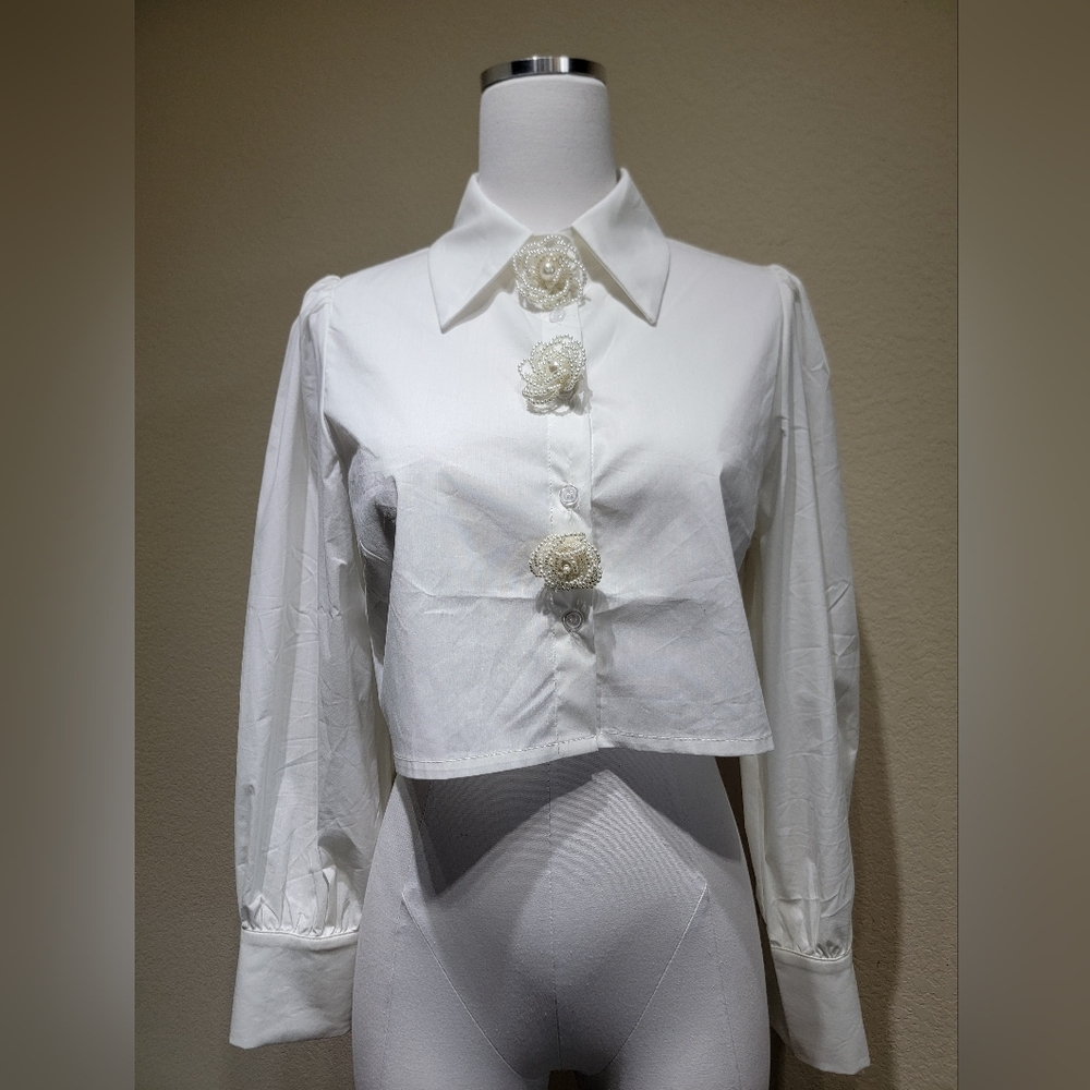 Chic White Blouse with Floral Details